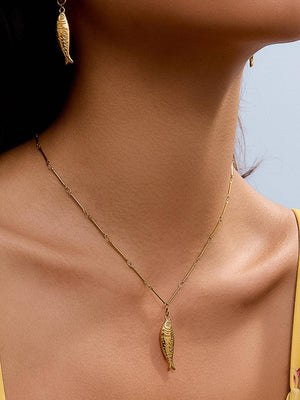 Non-Tarnish Gold Fish Pendant Necklace