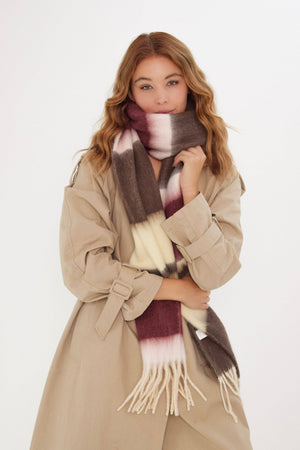 Oversized Chunky Blanket Scarf in Multicoloured Stripe