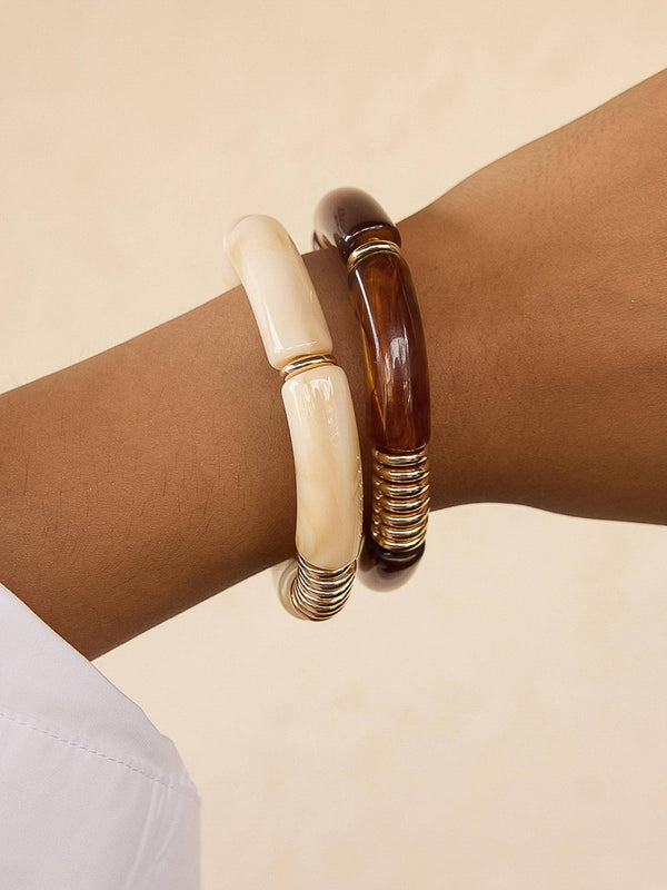 18K Gold Non-Tarnish Chunky Resin Bangle Set