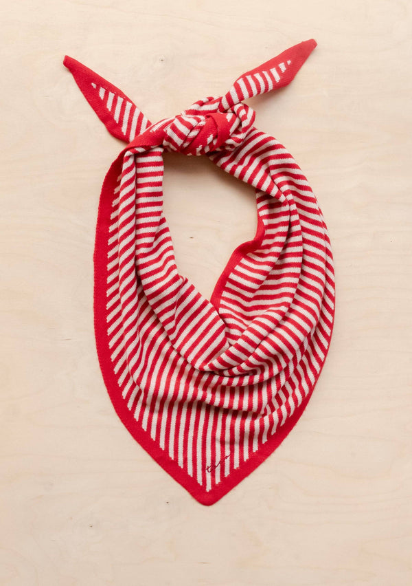 Large Merino Wool Triangle Scarf Red & Cream Stripe