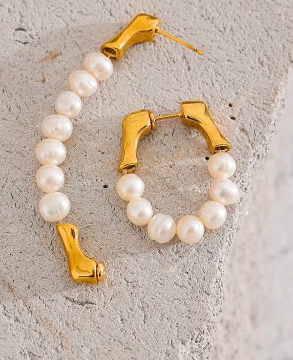 Pearl U Shape Gold Earrings