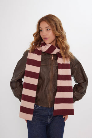 Knitted Stripe Scarf in Pink and Burgundy