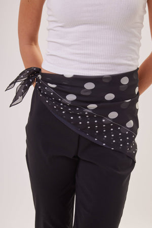Polka Dot Chiffon Multiway Bandana Head Scarf in Black and Cream