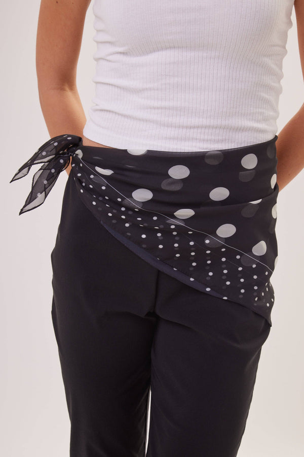Polka Dot Chiffon Multiway Bandana Head Scarf in Black and Cream