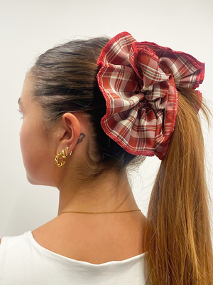 Double Layer Check Scrunchie in Red