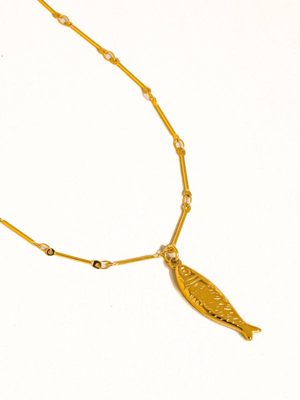 Non-Tarnish Gold Fish Pendant Necklace