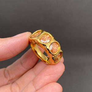 Zircon inlaid irregular 18K Gold Plated S.Steel Ring - FGS