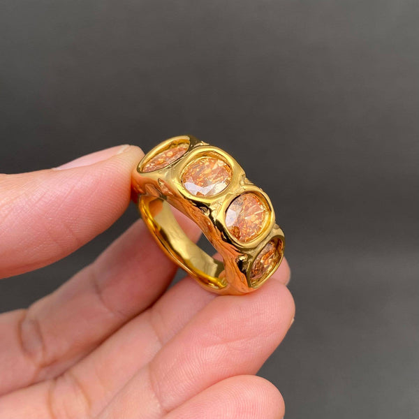 Zircon inlaid irregular 18K Gold Plated S.Steel Ring - FGS