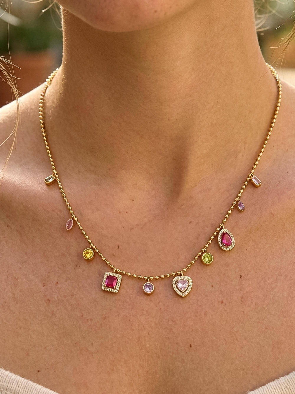 18K Gold Non-Tarnish Colourful Charm Necklace