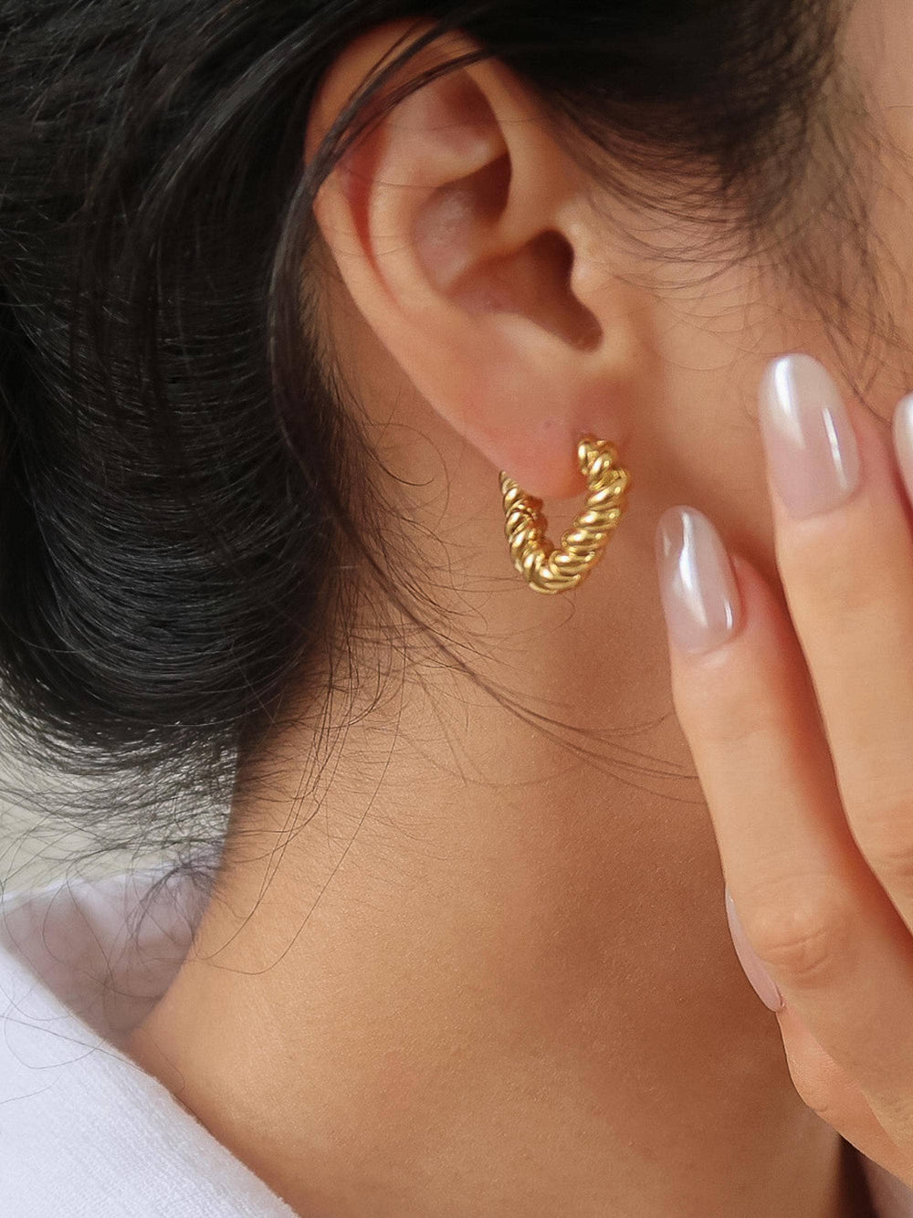 Non-Tarnish Twisted Heart Hoop Earrings