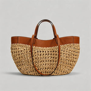 Woven Leather Trimmed Tote Bag