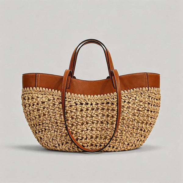 Woven Leather Trimmed Tote Bag
