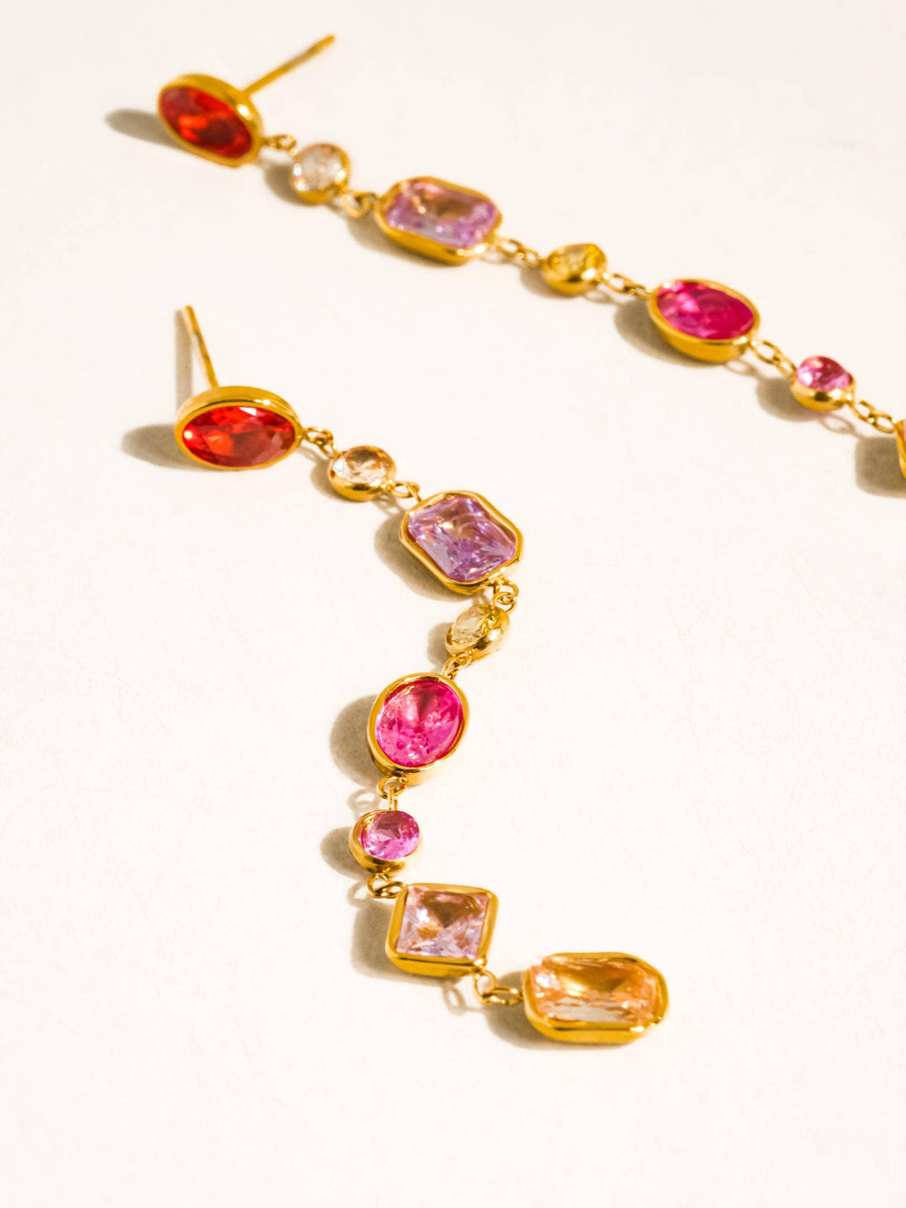 18K Gold Non-Tarnish Multicolor CZ Drop Earrings