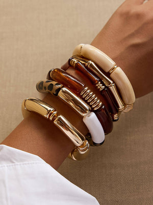 18K Gold Non-Tarnish Chunky Resin Bangle Set