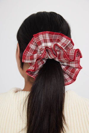 Double Layer Check Scrunchie in Red