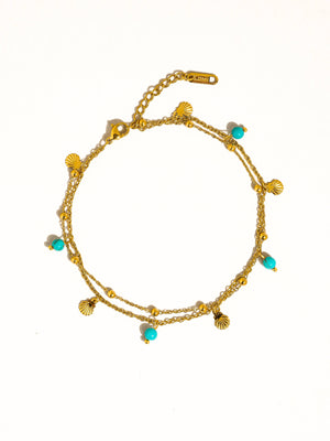 Zinnia 18K Gold Non-Tarnish Beaded Shell Charm Anklets