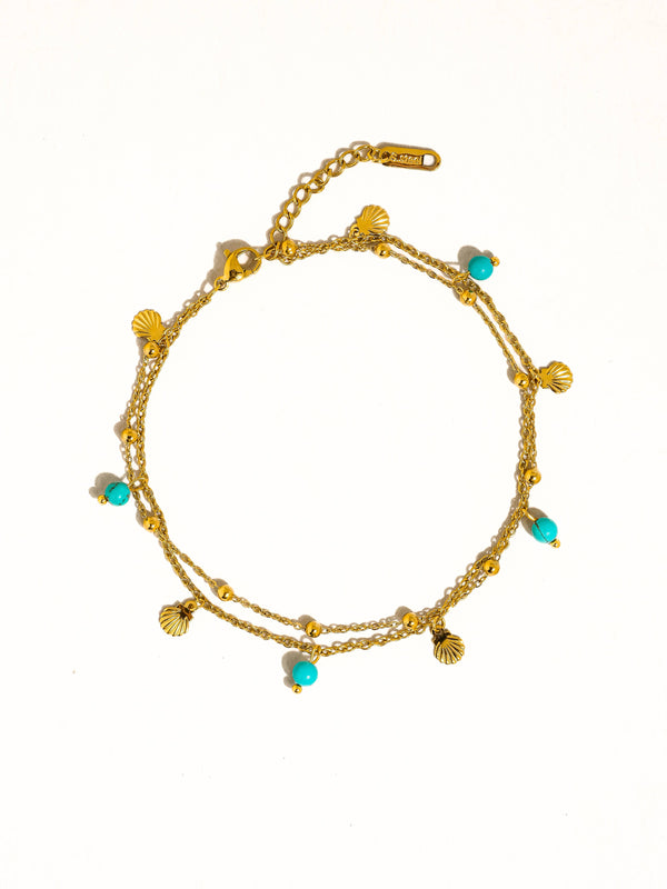 Zinnia 18K Gold Non-Tarnish Beaded Shell Charm Anklets