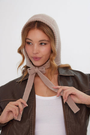 Knitted Bonnet in Light Brown