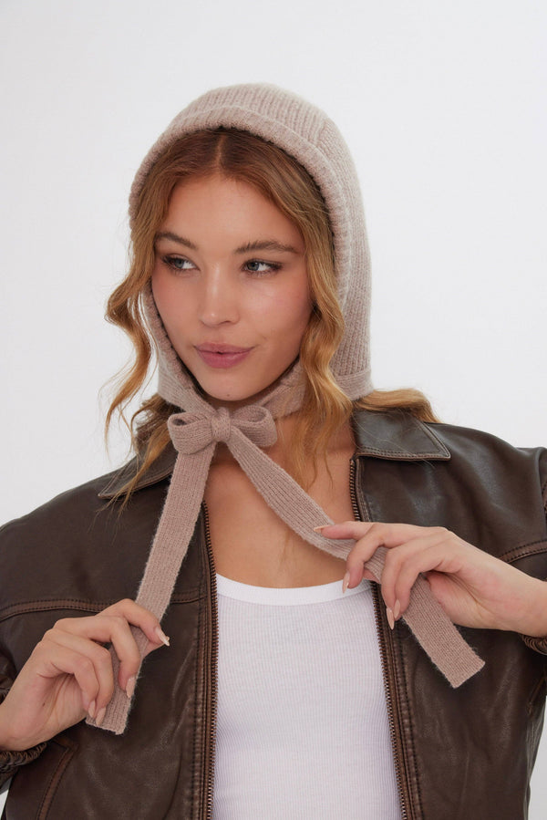 Knitted Bonnet in Light Brown