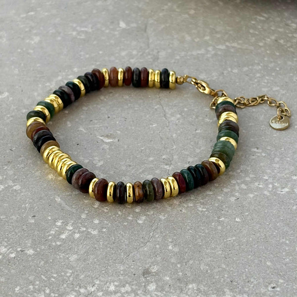 Tarnish Resistant Stone And Gold Beaded Bracelet