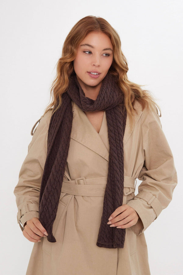 Cable Knitted Scarf in Brown
