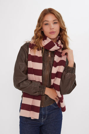 Knitted Stripe Scarf in Pink and Burgundy