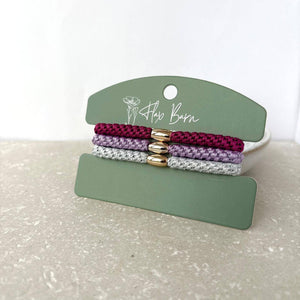 "Frosted Plum" Pack of 3 Elasticated Cord Hairbands