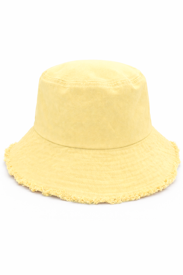 Frayed Edge Denim Bucket Hat in Yellow