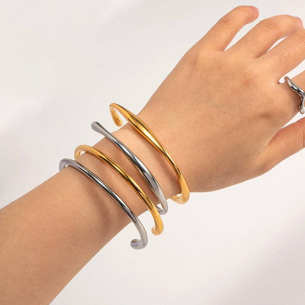 Fluid Curve Cuff Bracelet - Gold or Silver