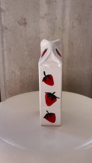 Handmade Strawberry Milk Carton Ceramic Vase