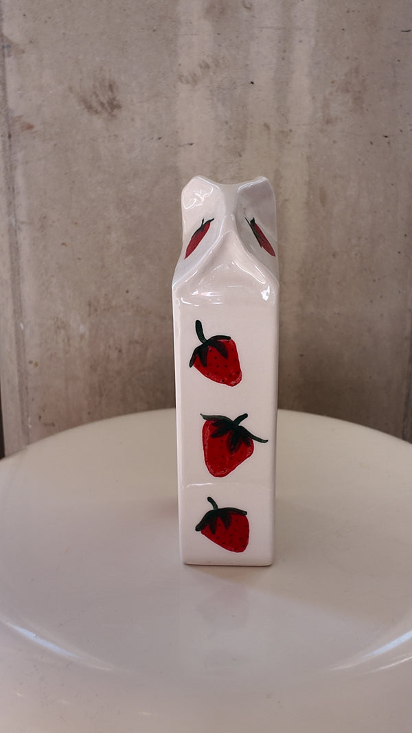 Handmade Strawberry Milk Carton Ceramic Vase