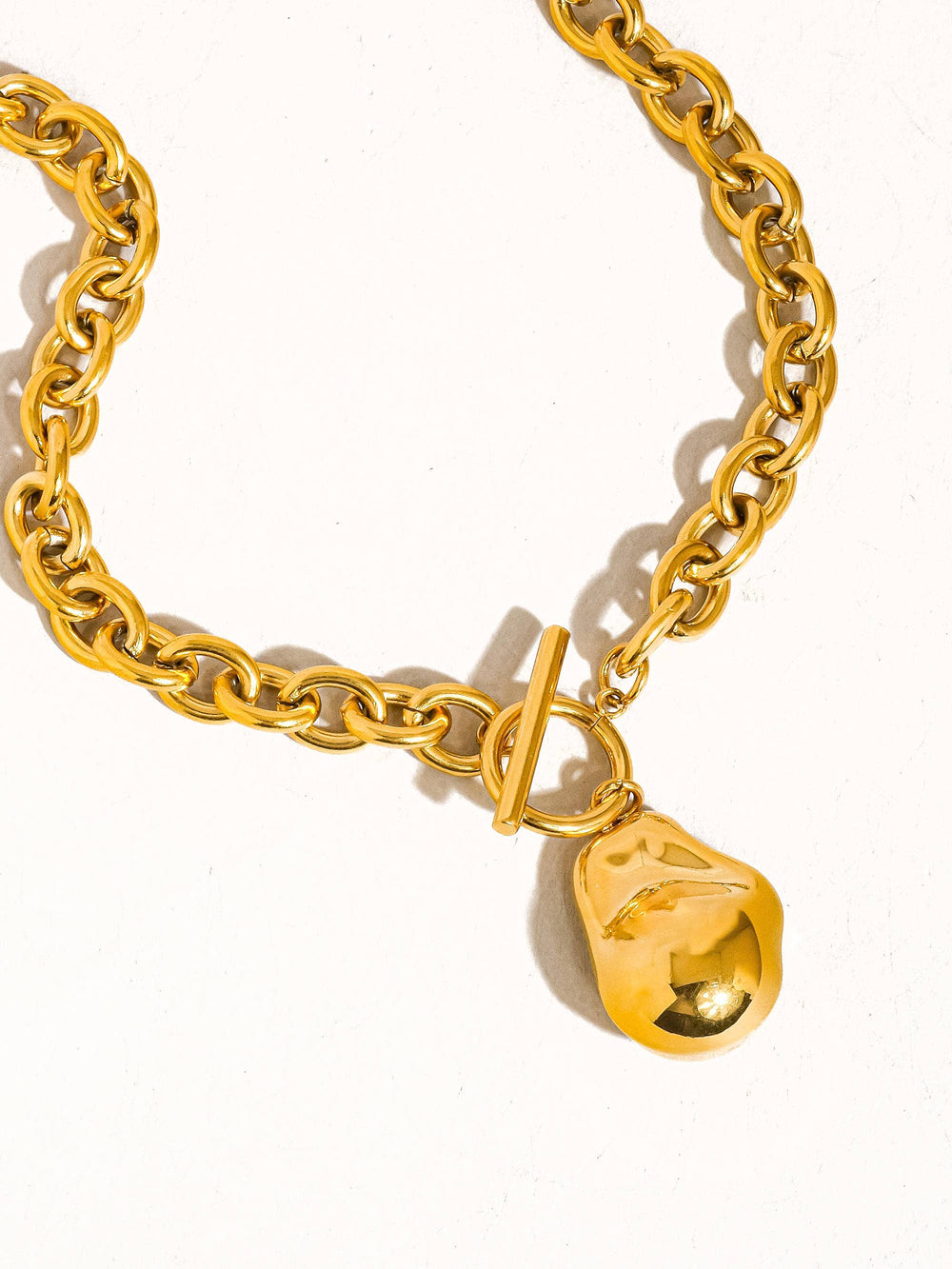 Gold Plated & Non-Tarnish Large Pearl Chain Necklace