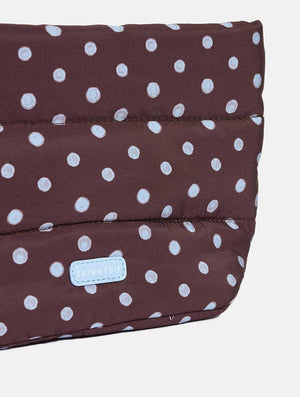 Polka Dot Pillow Pouch Makeup Bag in Brown & Blue