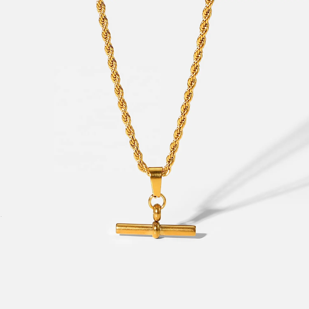 Twisted Chain T Bar Pendant Necklace