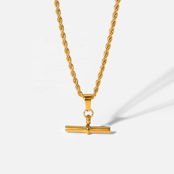 Twisted Chain T Bar Pendant Necklace