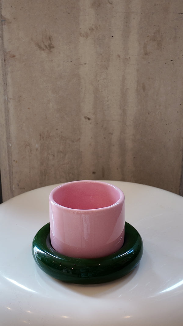 Pink & Green Glazed Ceramic Cup