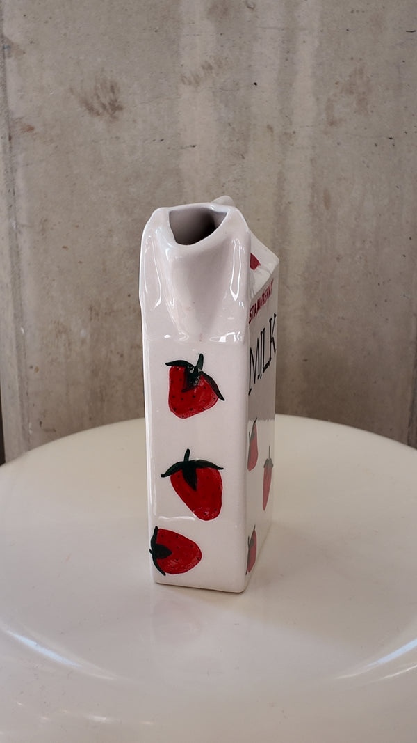 Handmade Strawberry Milk Carton Ceramic Vase