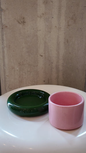 Pink & Green Glazed Ceramic Cup