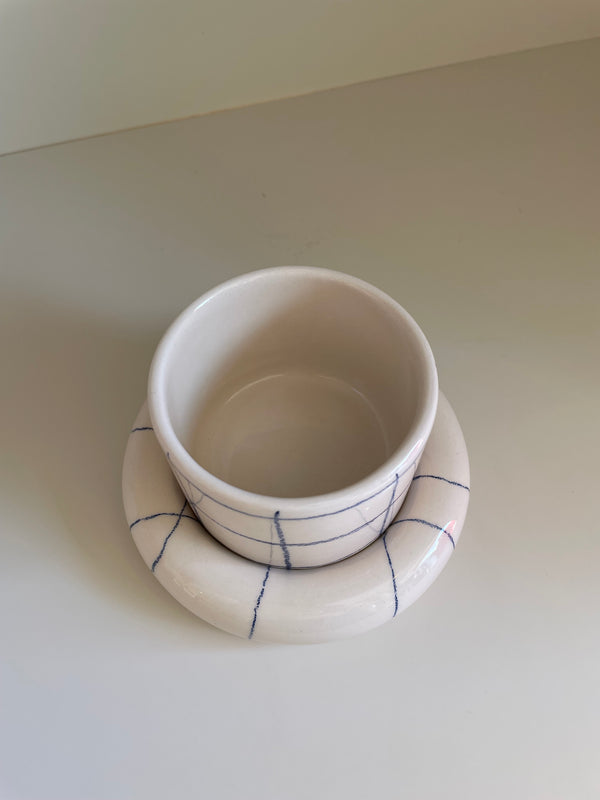 Checked Glazed Ceramic Cup and Saucer Set