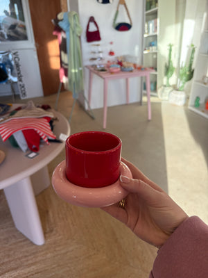 Pink & Red Glazed Ceramic Cup