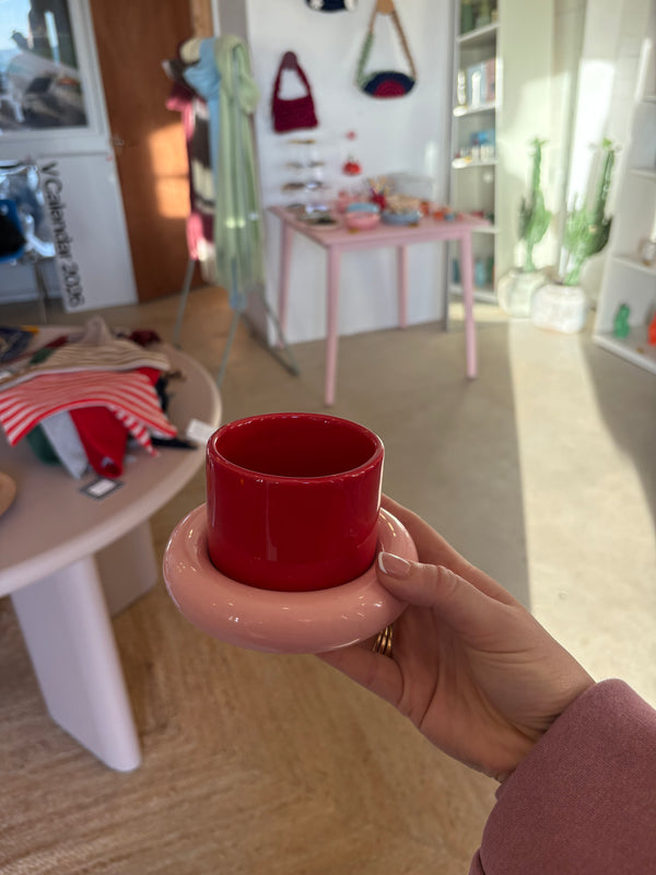 Pink & Red Glazed Ceramic Cup