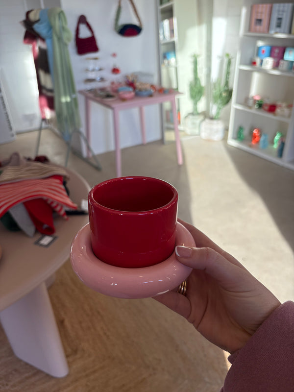 Pink & Red Glazed Ceramic Cup