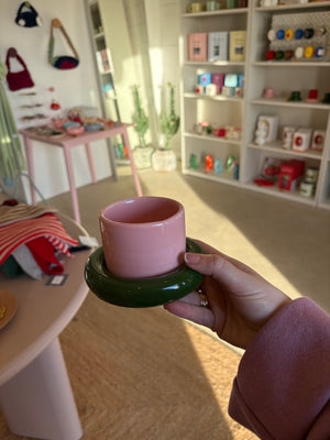 Pink & Green Glazed Ceramic Cup