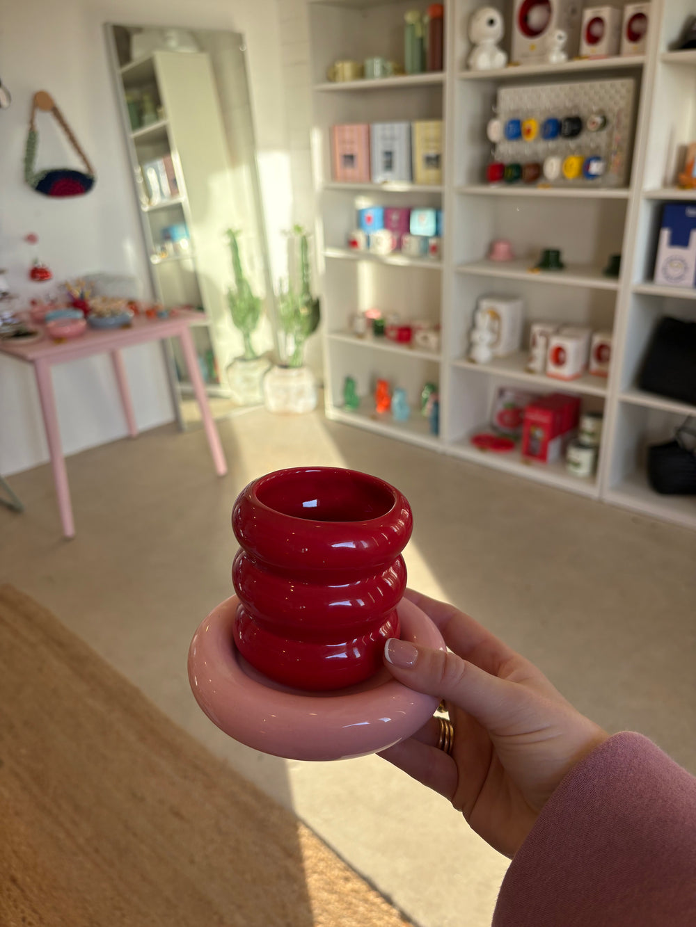 Pink & Red Glazed Ceramic Cup