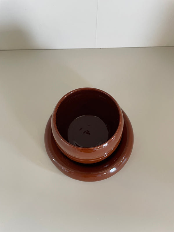 Chocolate Brown Glazed Ceramic Chunky Mug and Saucer