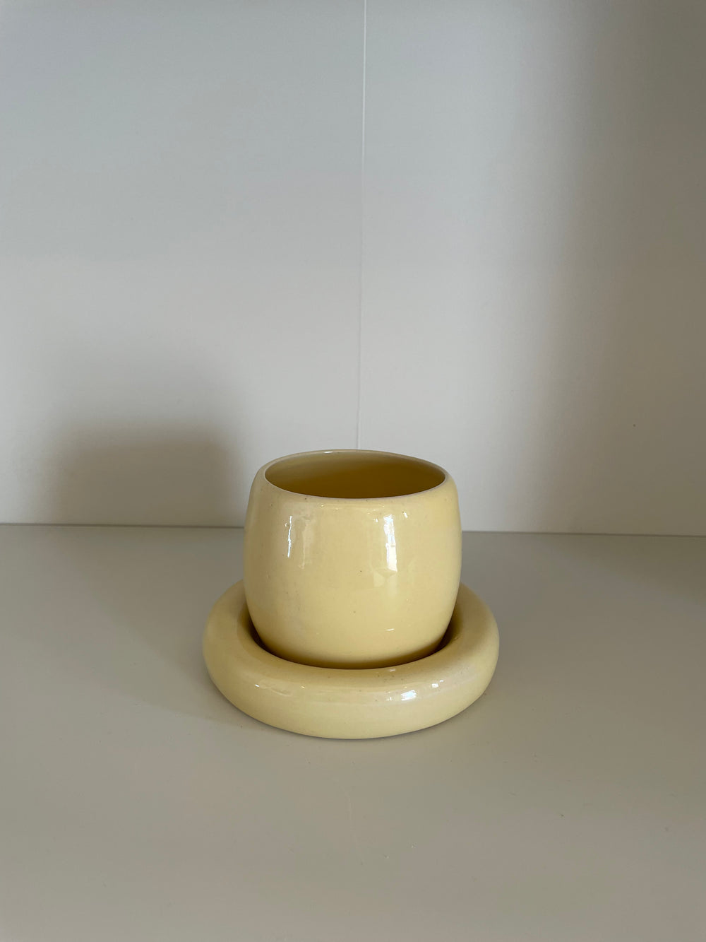 Butter Yellow Glazed Ceramic Chunky Mug and Saucer