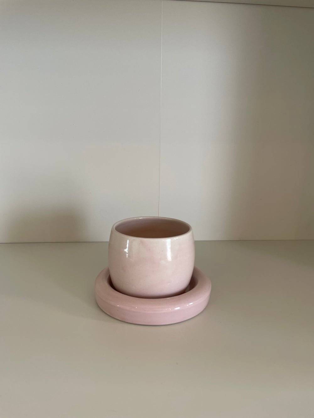 Pink Glazed Ceramic Chunky Mug and Saucer