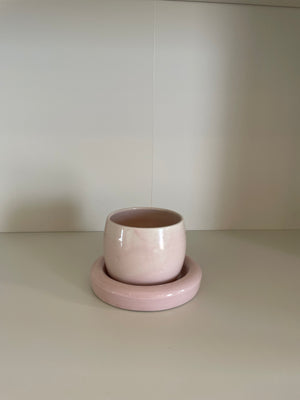 Pink Glazed Ceramic Chunky Mug and Saucer