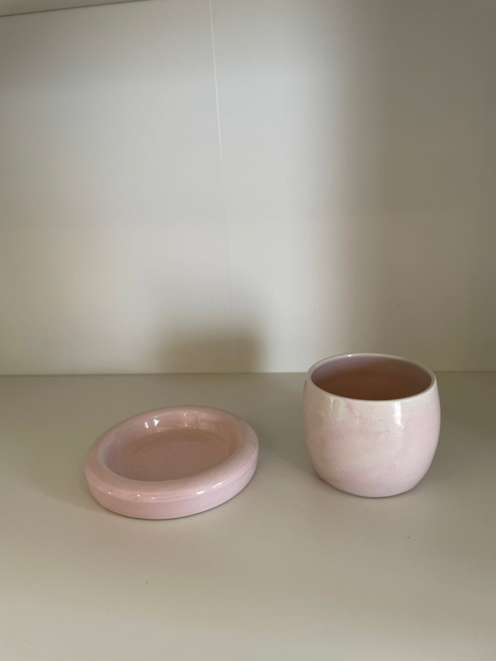 Pink Glazed Ceramic Chunky Mug and Saucer
