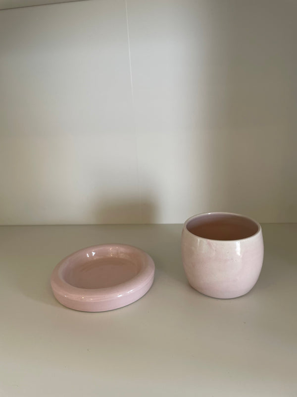 Pink Glazed Ceramic Chunky Mug and Saucer